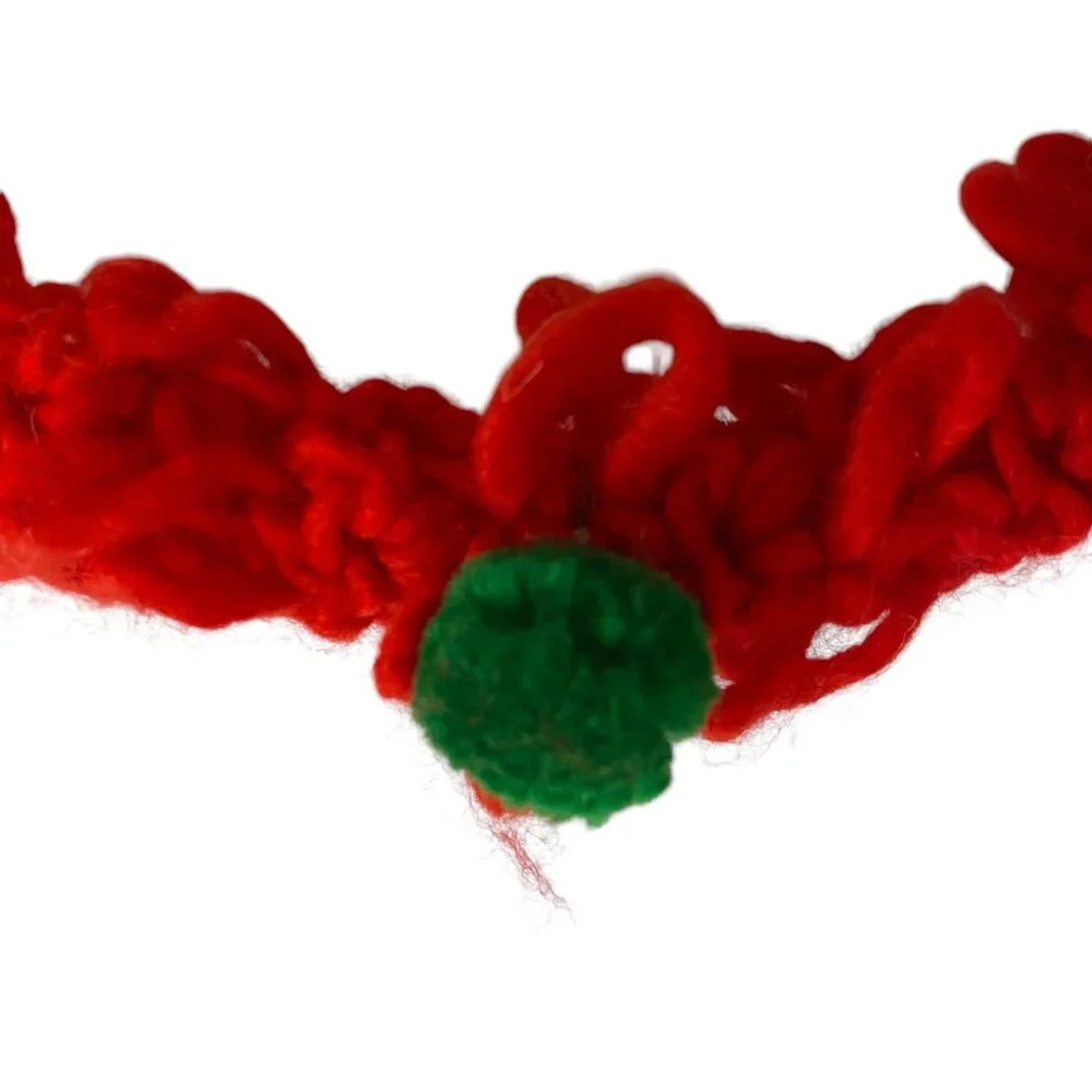 Handmade Red‎ Crochet Yarn Garlands Green Poms Christmas Decor Retro Country Lot